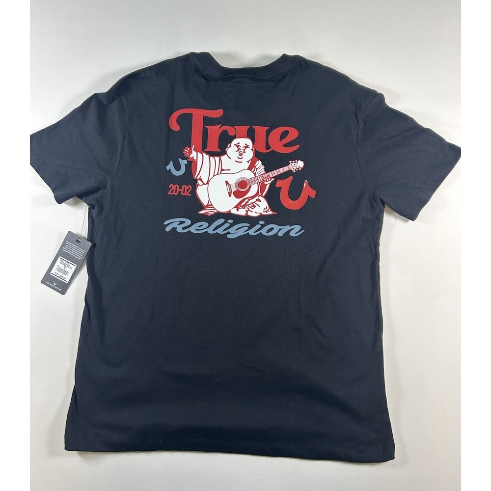 True Religion Men's Silicone USA HS T-shirt Large Jet Black 100Cotton Buddha NWT